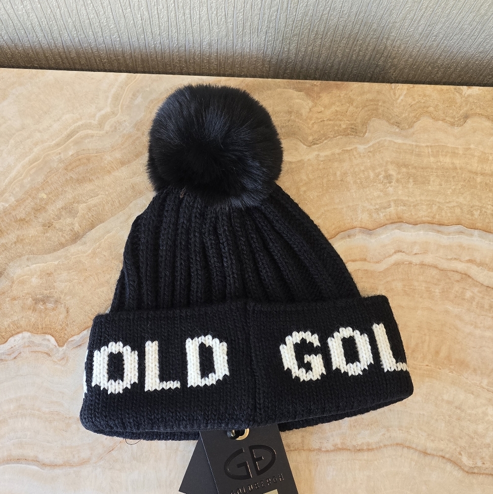Goldbergh Hodd Faux Fur Beanie Black Cream White - Picture 10 of 12